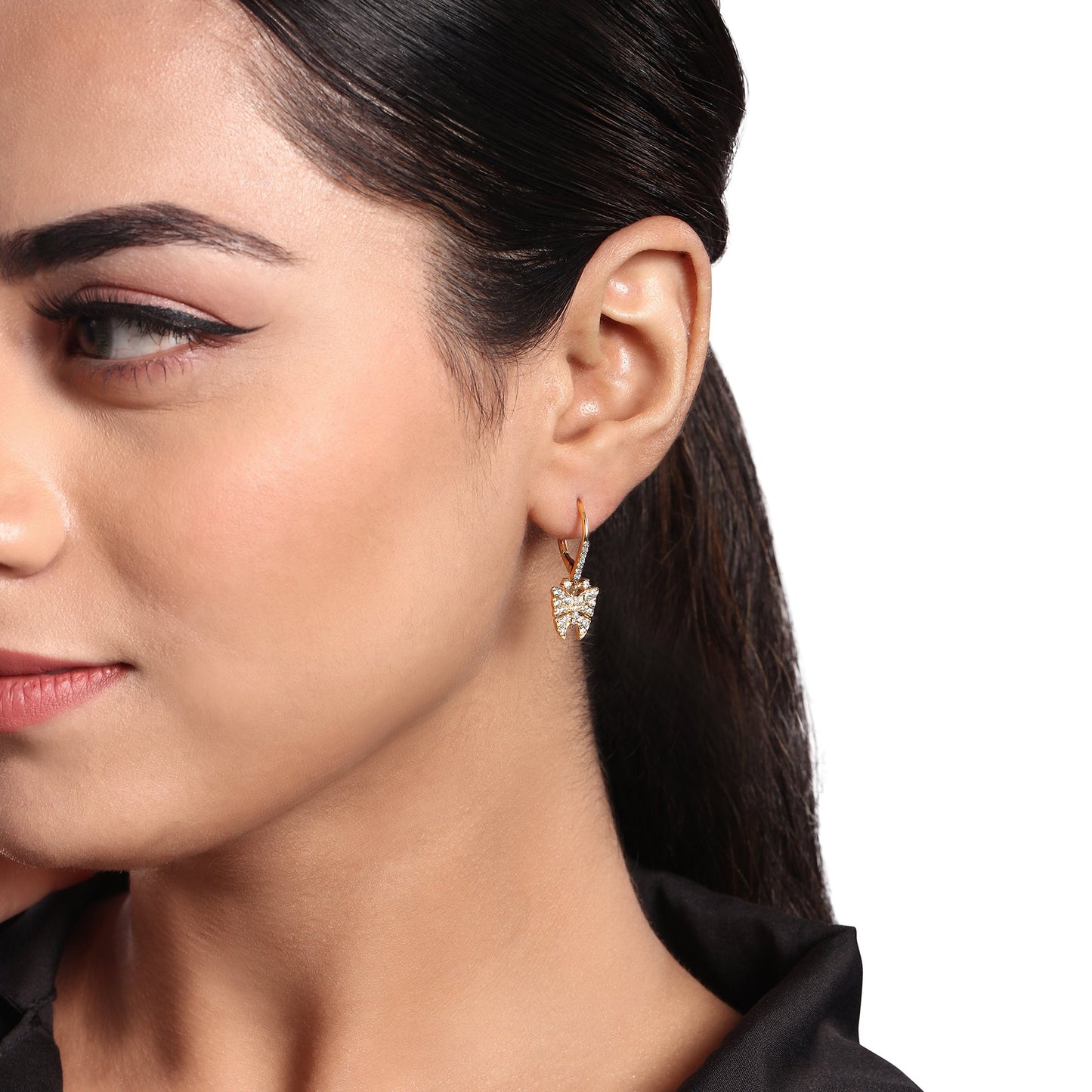 Solid Gold 0.5ct Natural Diamond Butterfly Charm Drop Huggie Earrings