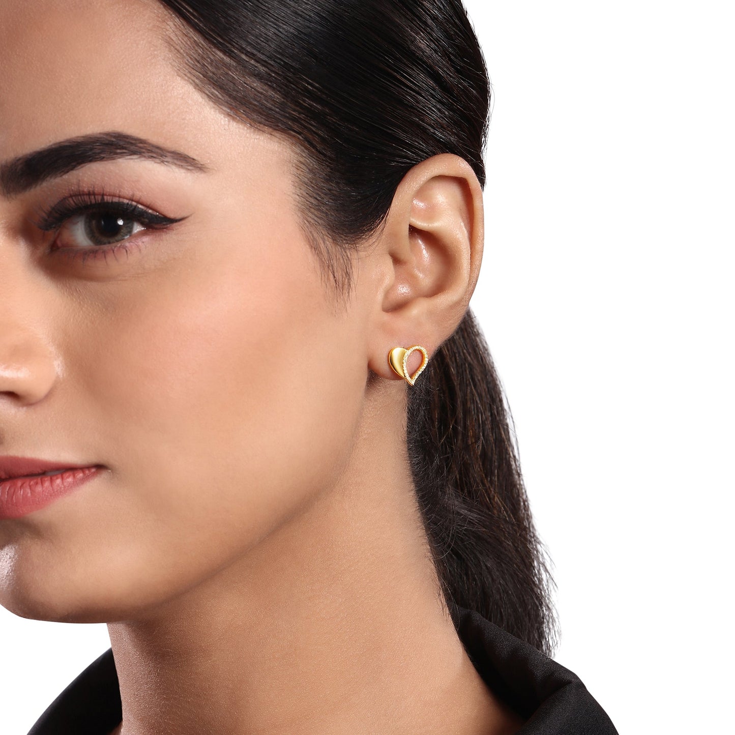 Solid Gold 0.1ct Natural Diamond Heart Half Stud Earrings