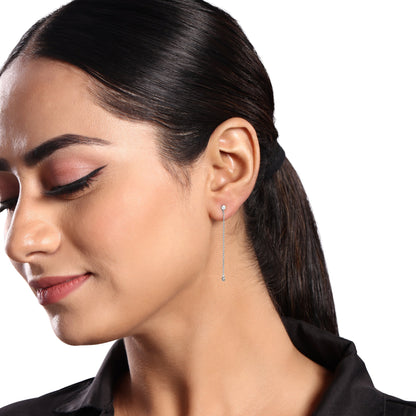 Solid Gold 0.1ct Natural Diamond Chain Long Drop Dangle Stud Earrings