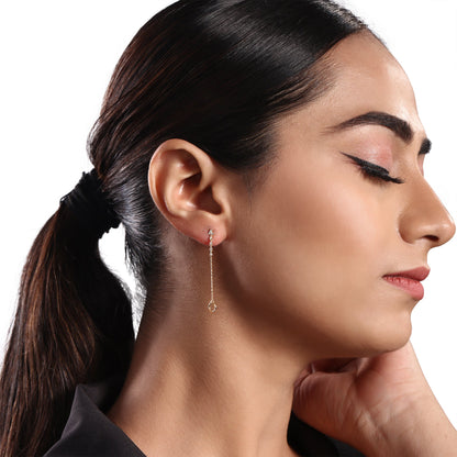 Solid Gold 0.3ct Natural Diamond 2in1 Loop Trio Chain Drop Earrings