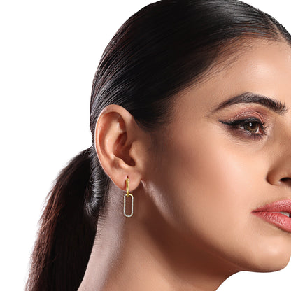 Solid Gold 0.14ct Natural Diamond Paperclip Hoop Drop Dangle Earrings