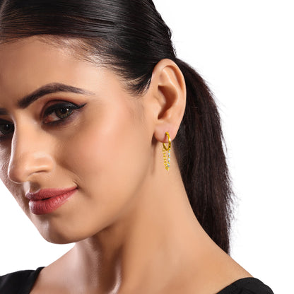 Solid Gold 0.2ct Natural Diamond Huggie Hoop Chain Drop Dangle Earrings