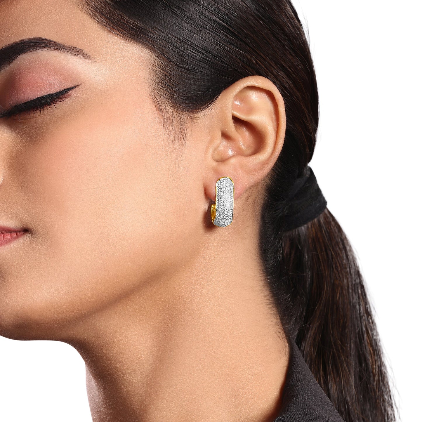 Solid Gold 1.22ct Natural Diamond J Shape Wrap Hoop Studded Earrings