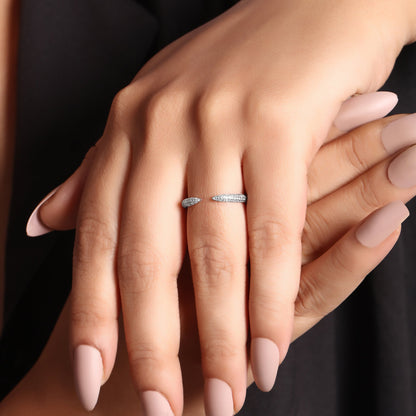 Solid Gold 0.2ct Natural Diamond Claw Cuff Open Tip Band Ring