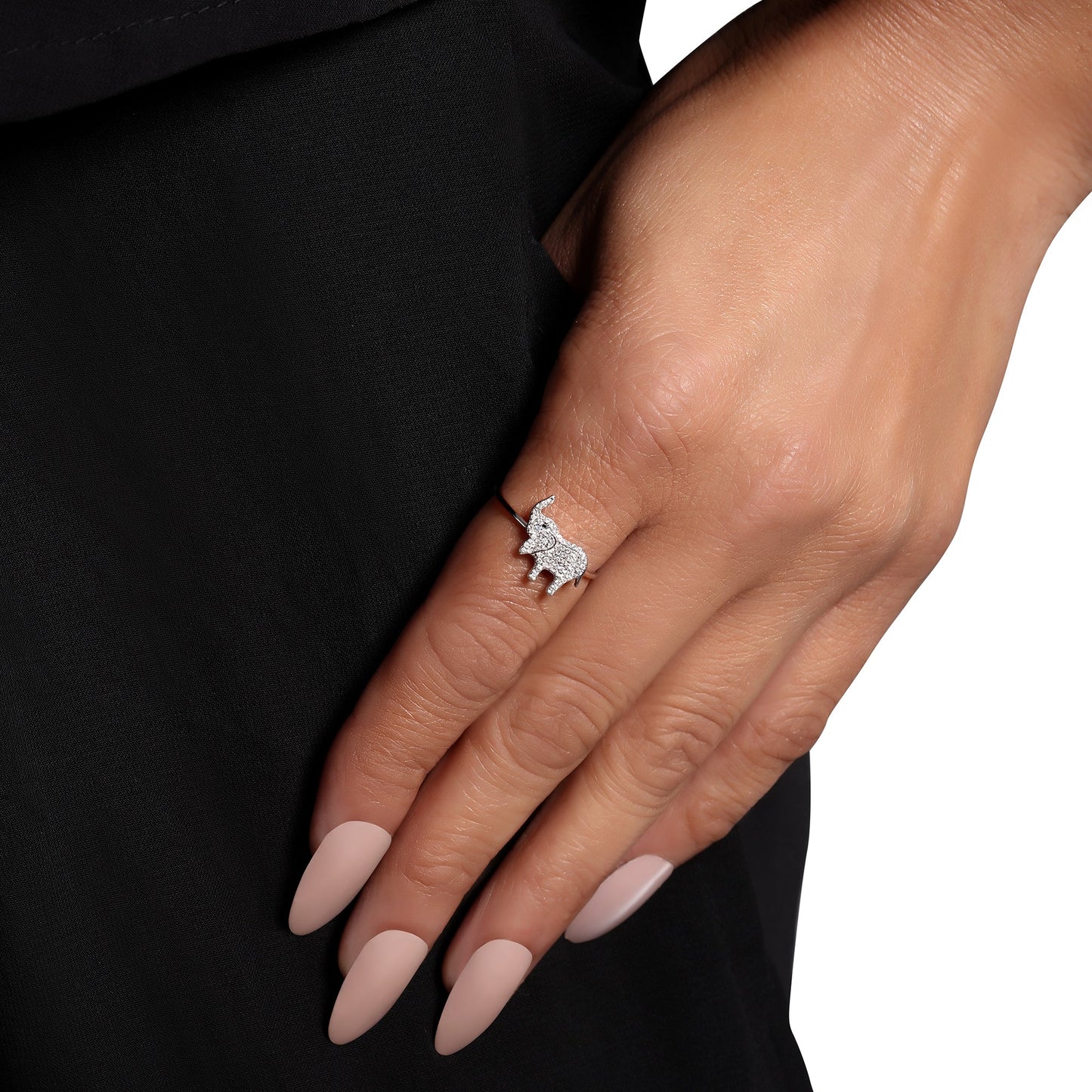 Solid Gold 0.13ct Natural Diamond Elephant Charm Ring