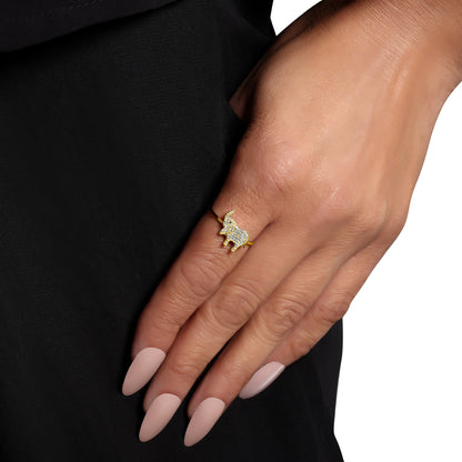 Solid Gold 0.13ct Natural Diamond Elephant Charm Ring