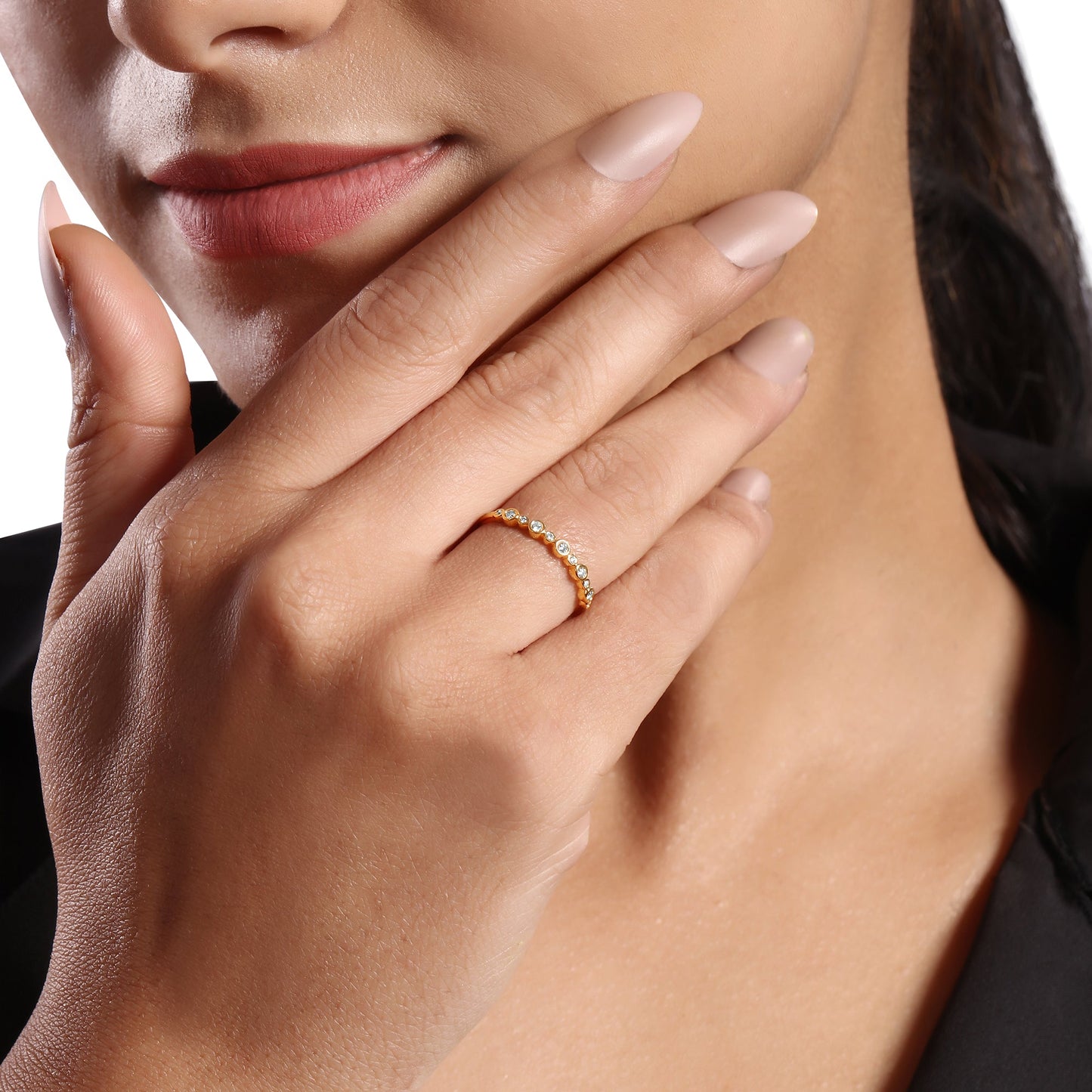 Solid Gold 0.13ct Natural Diamond Bezel Eternity Band Ring
