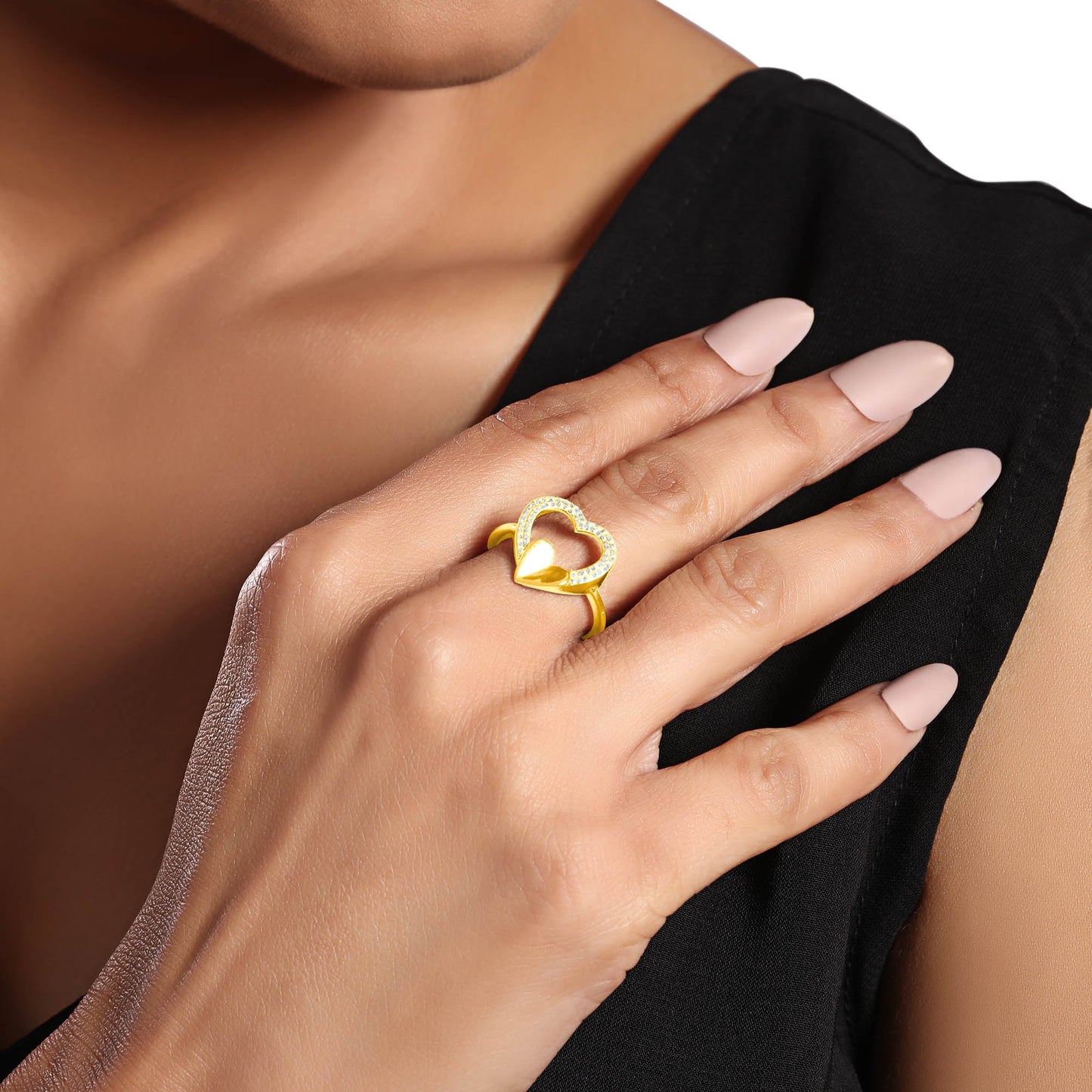 Solid Gold 0.14ct Natural Diamond 2 Heart CutOut Bubble Ring