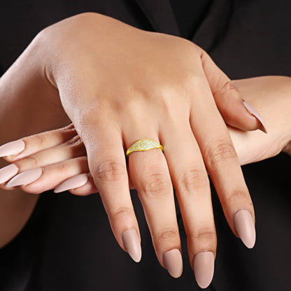 Solid Gold 0.3ct Natural Diamond Dome Signet Band Studded Ring