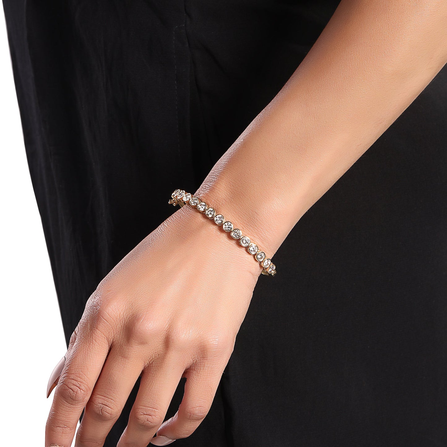 Solid Gold 3.6ct Natural Diamond Bezel Pear Bangle Bracelet