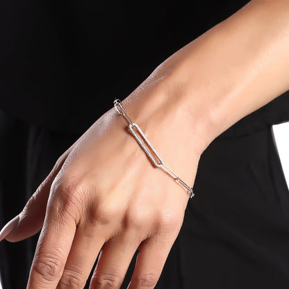 Solid Gold 0.44ct Natural Diamond Oval Bar Paperclip Chain Link Bracelet