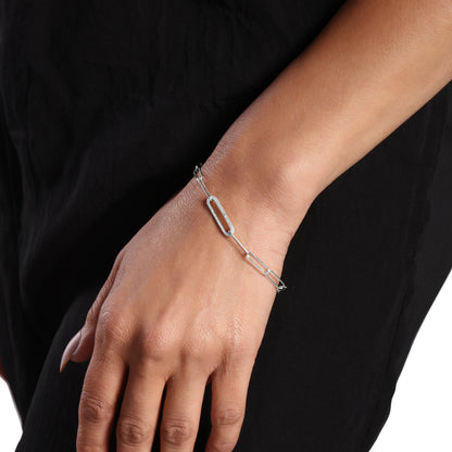 Solid Gold 0.3ct Natural Diamond Paperclip Link Studded Bar Bracelet