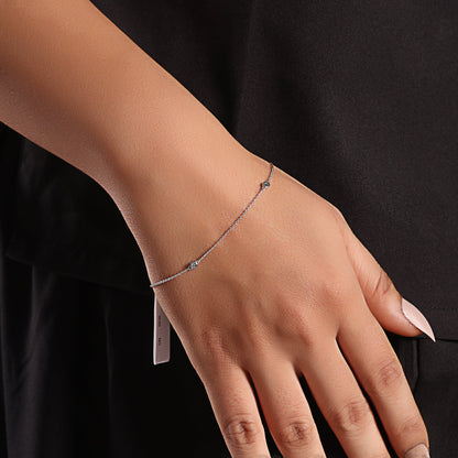 Solid Gold 0.1ct Natural Diamond By Yard Chain Station Bracelet