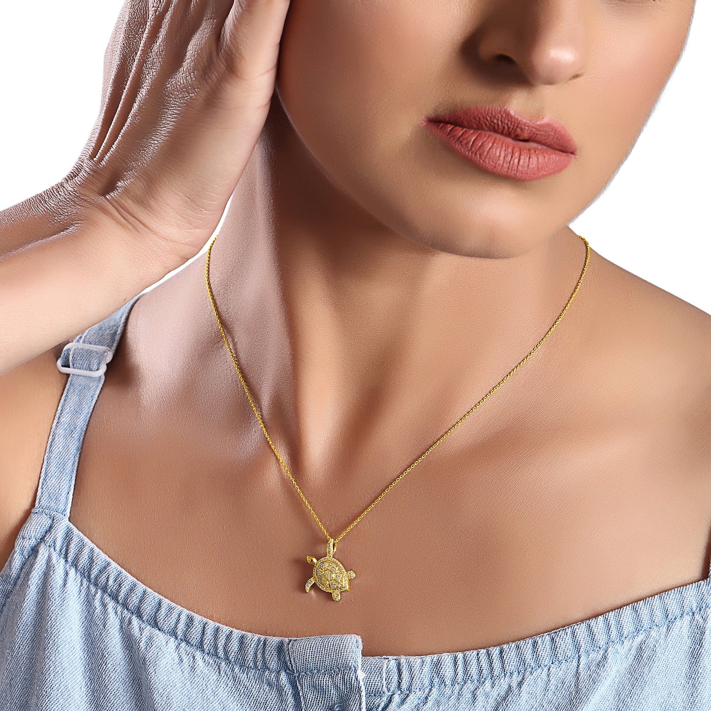 Solid Gold 0.3ct Natural Diamond Turtle Tortoise Necklace