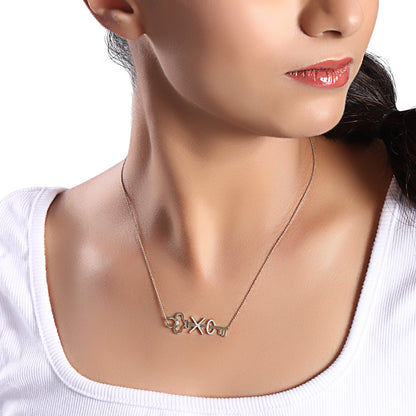 Solid Gold 0.12ct Natural Diamond XO Heart Key Charm Pendant Necklace
