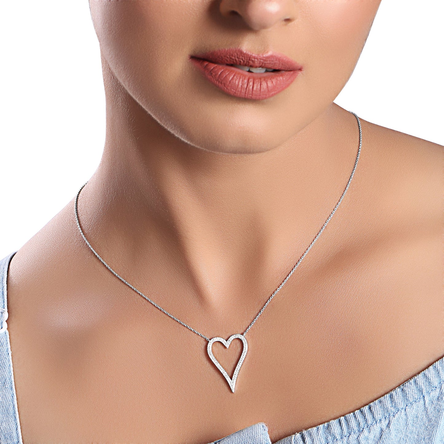 Solid Gold 0.3ct Natural Diamond Heart Love Halo Bubble Charm Necklace