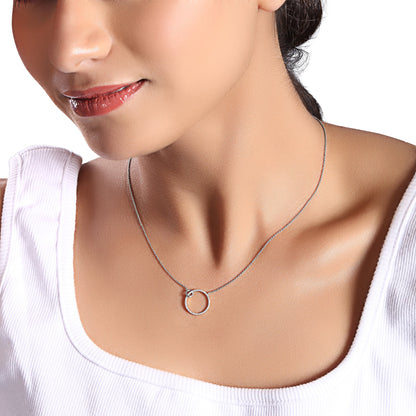 Solid Gold 0.1ct Natural Diamond Circle Round Locked Halo Charm Necklace