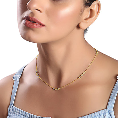 Solid Gold 0.8ct Natural Diamond By-Yard Cluster Bezel Necklace