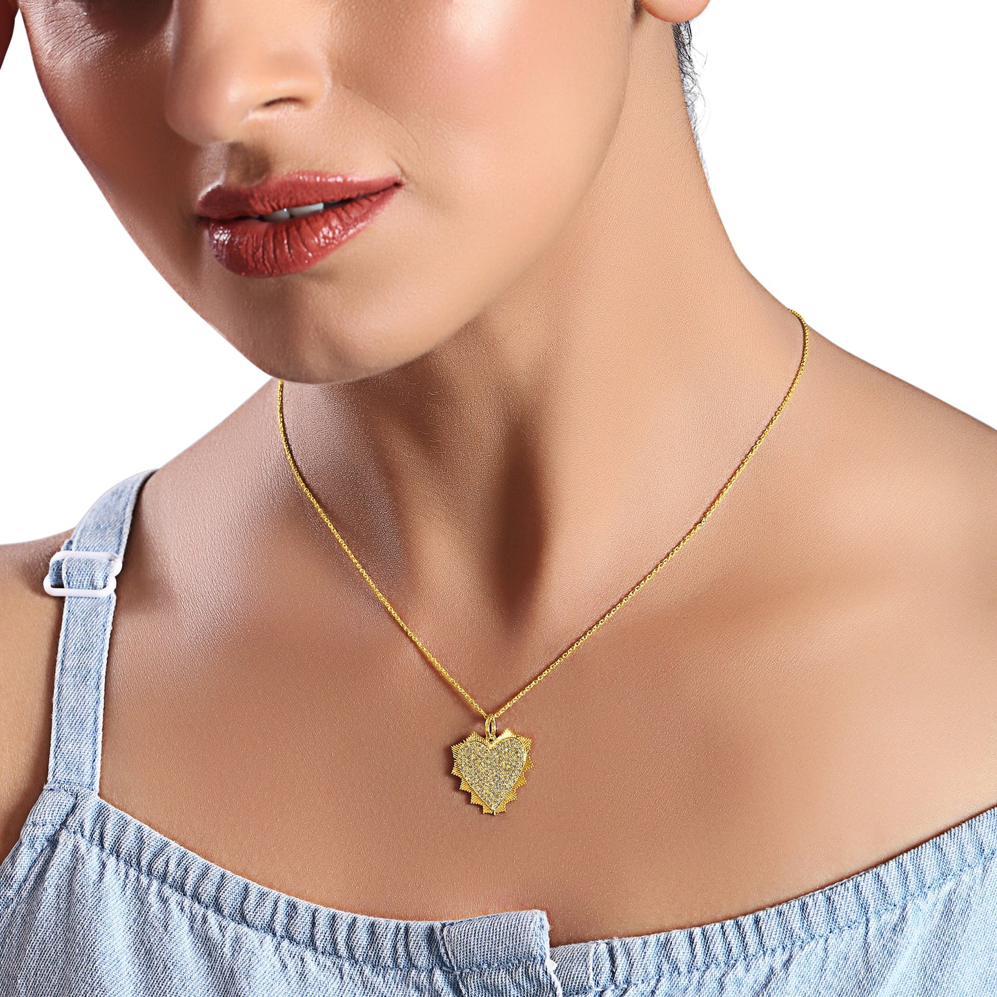 Solid Gold 0.5ct Natural Diamond Studded Heart Spark Necklace