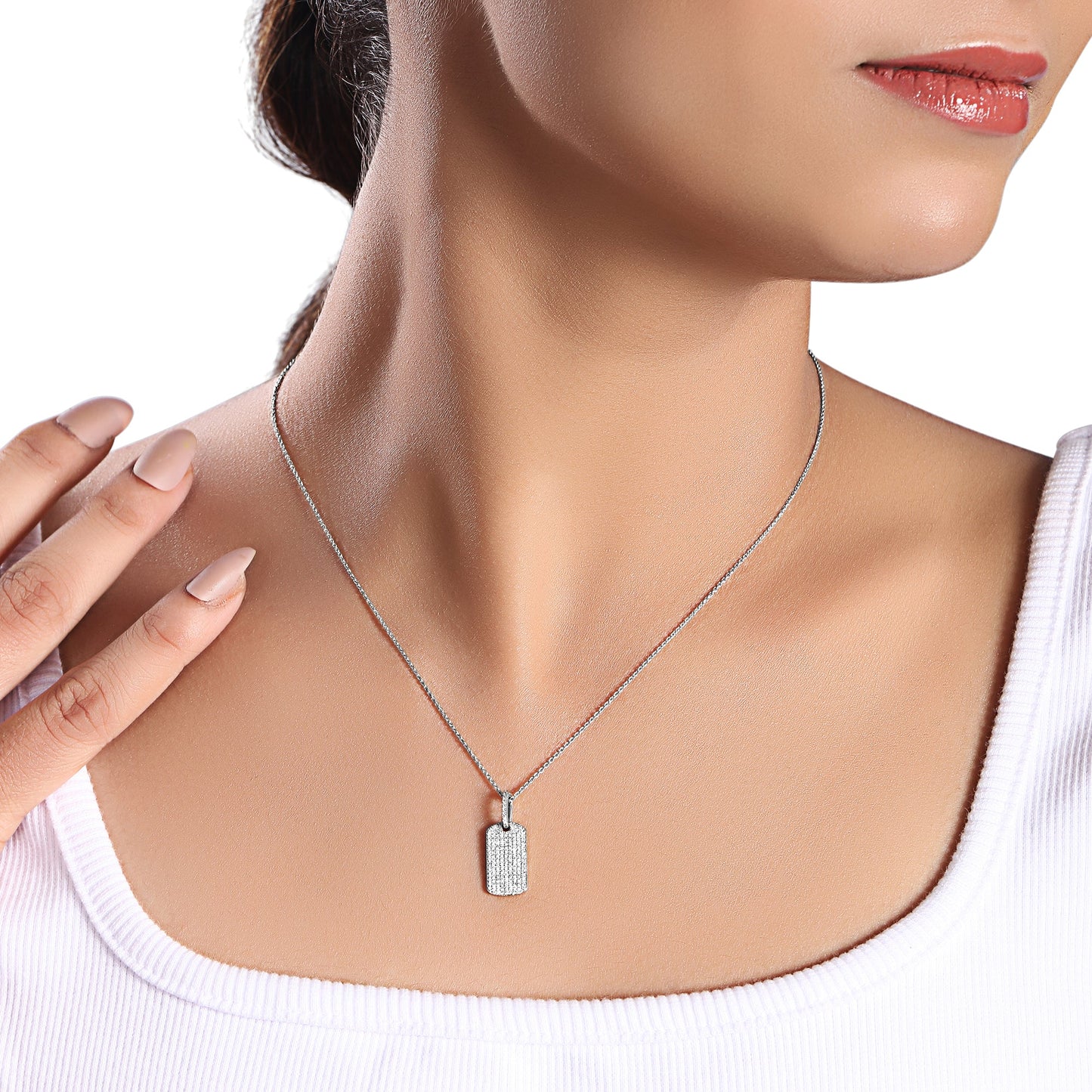 Solid Gold 0.32ct Natural Diamond Tag Bar Rectangle Locket Necklace
