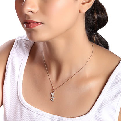 Solid Gold 0.2ct Natural Diamond 3 Butterfly Long Studded Charm Necklace