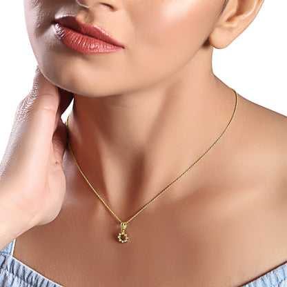 Solid Gold 0.1ct Natural Diamond Circle Round Bead Charm Necklace