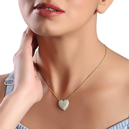 Solid Gold 0.61ct Natural Diamond Heart Love Dome Curved Big Necklace