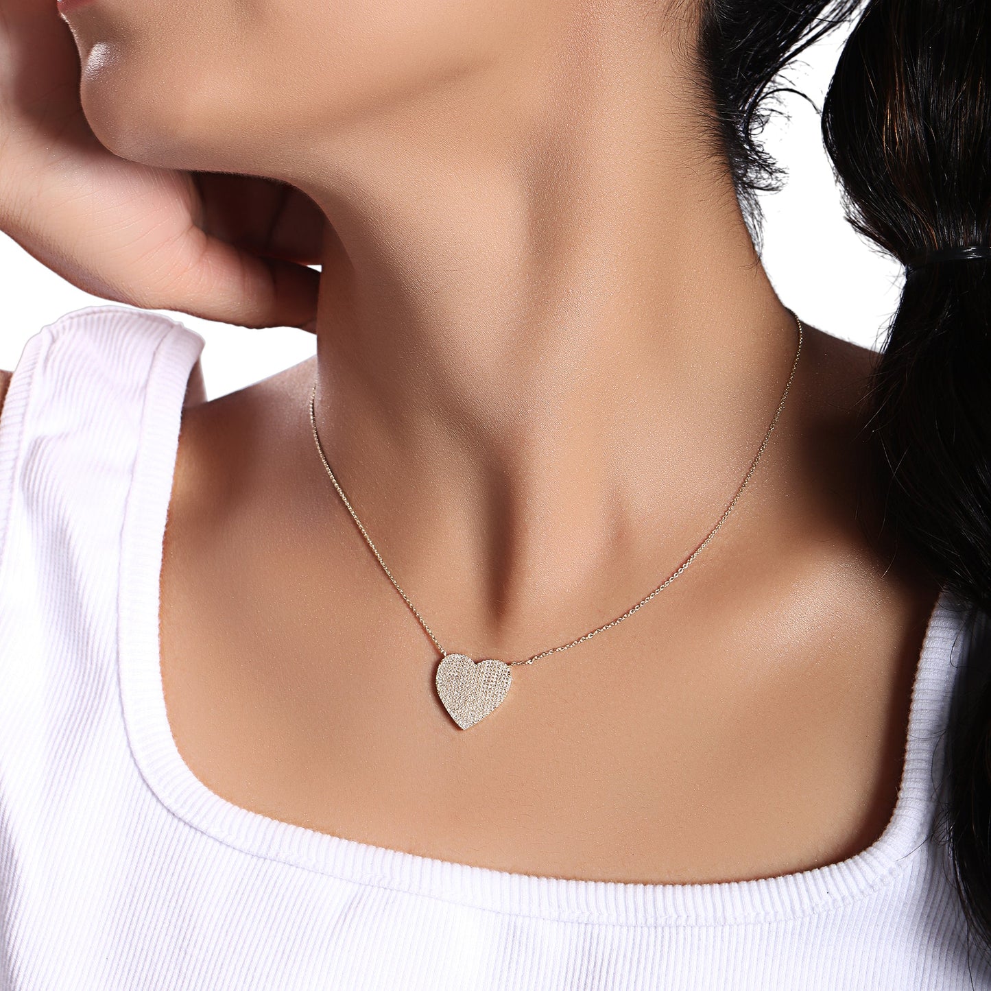 Solid Gold 0.5ct Natural Diamond Heart Dome Studded Charm Necklace