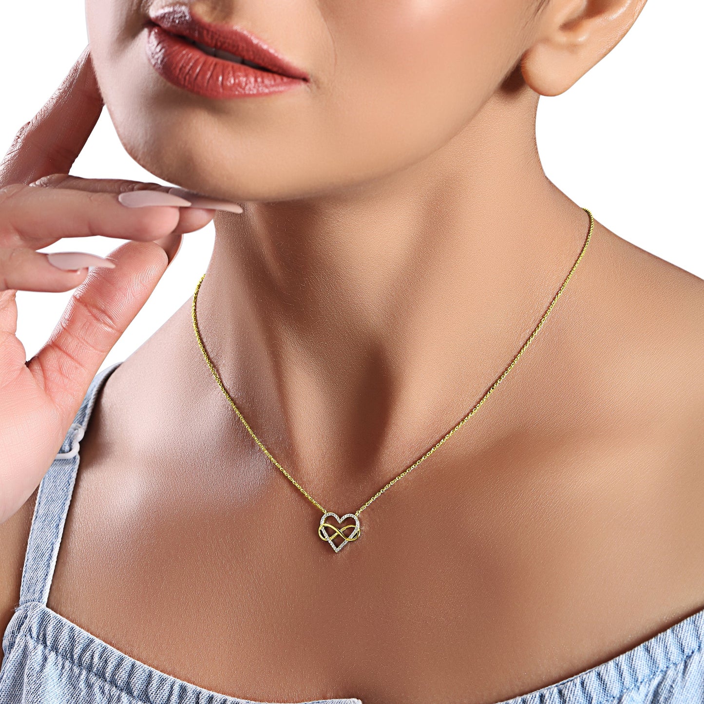 Solid Gold 0.1ct Natural Diamond Infinity Love Charm Heart Necklace