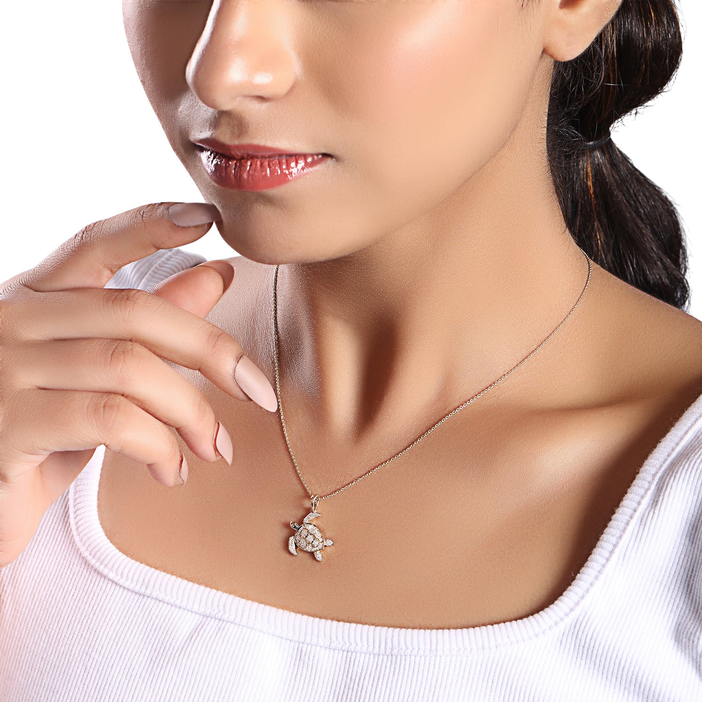 Solid Gold 0.2ct Natural Diamond Tortoise Sea Turtle Pendant Necklace
