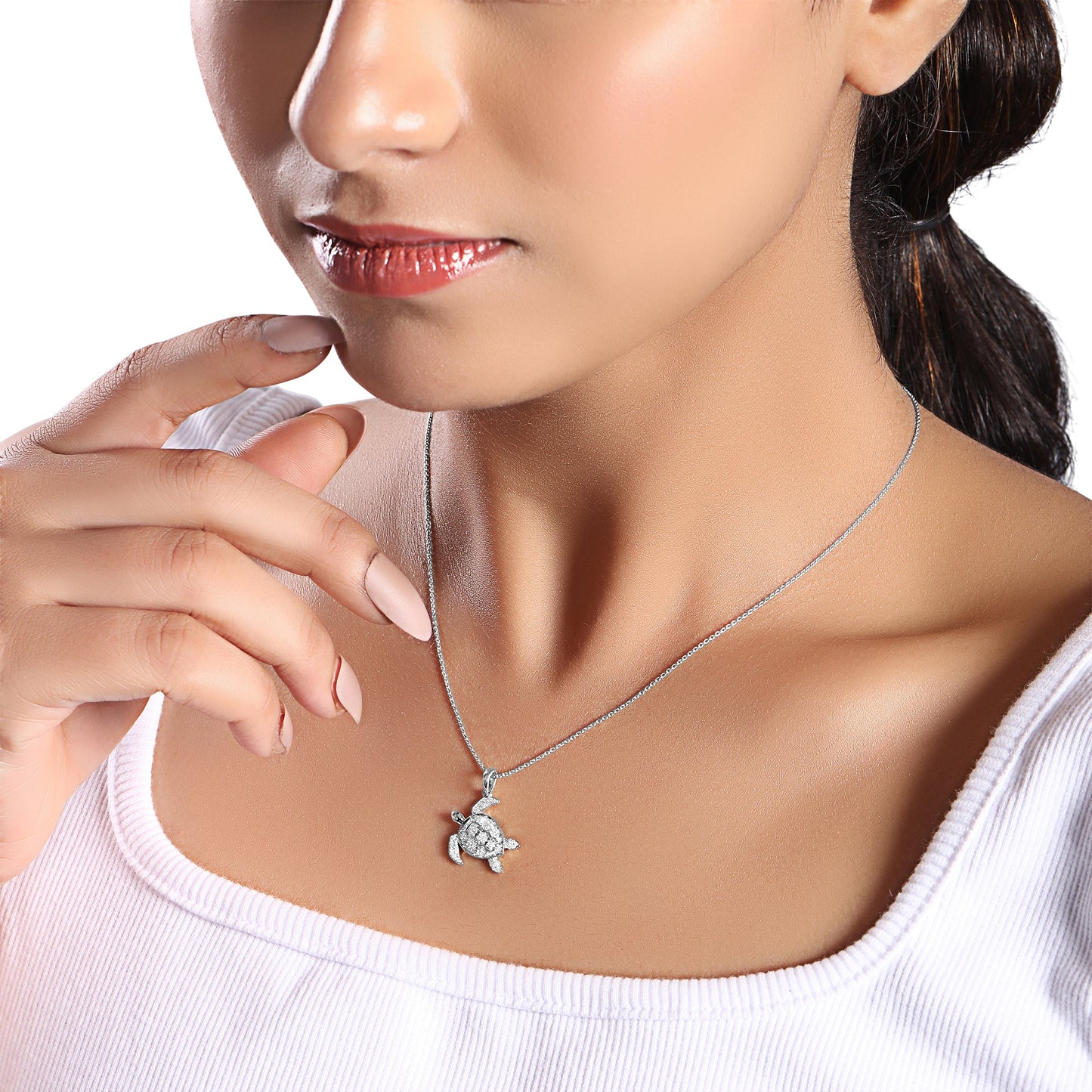 Solid Gold 0.2ct Natural Diamond Sea Turtle Tortoise Charm Necklace