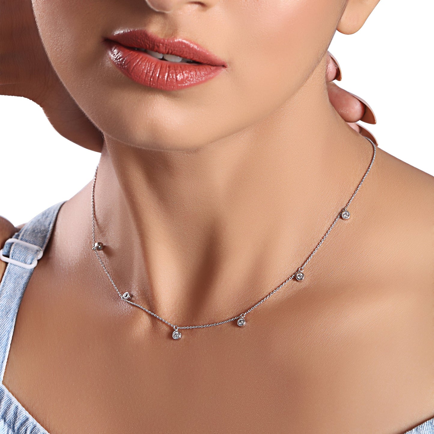 Solid Gold 0.3ct Natural Diamond By Yard Dangle Drop Station Necklace