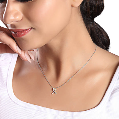 Solid Gold 0.2ct Natural Diamond Breast Cancer Awareness Ribbon Necklace