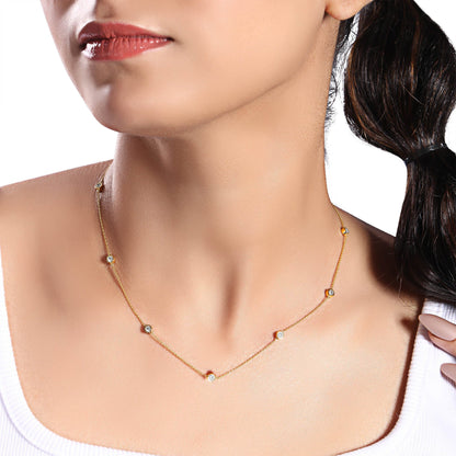 Solid Gold 0.7ct Natural Diamond By Yard Dangle Drop Station Necklace