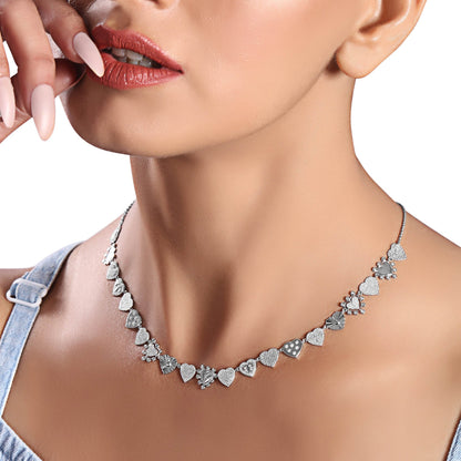 Solid Gold 1.3ct Natural Diamond Multi Heart Love Shape Spike Necklace