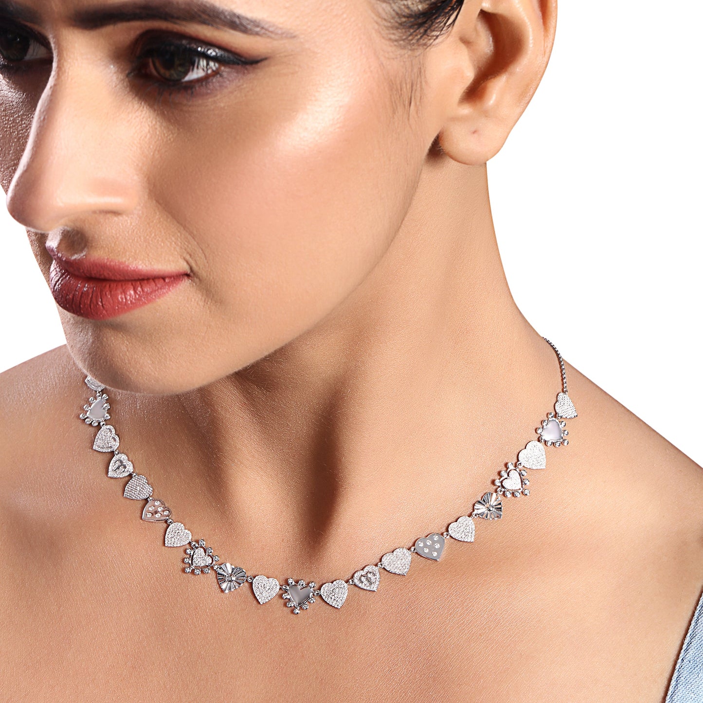 Solid Gold 1.31ct Natural Diamond Multi Heart Link Chain Necklace