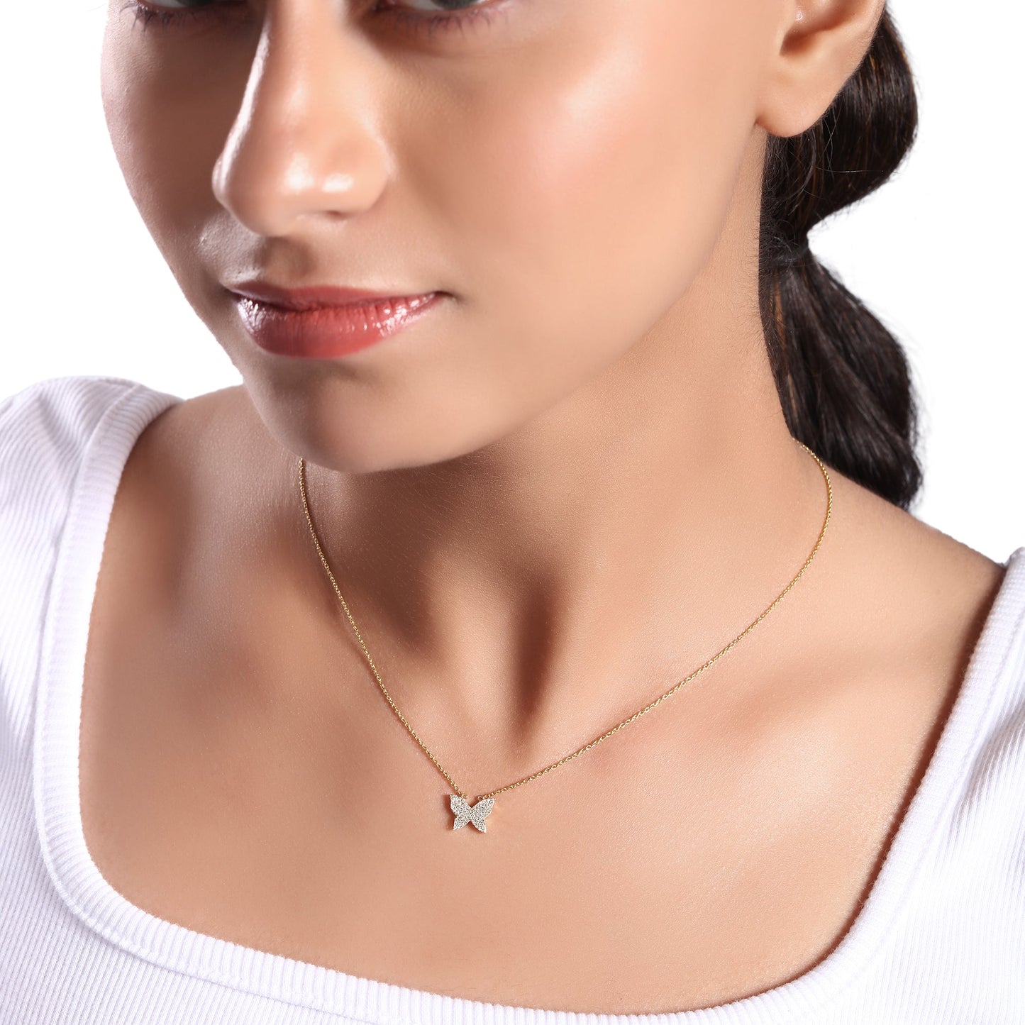 Solid Gold 0.12ct Natural Diamond Butterfly Pendant Necklace
