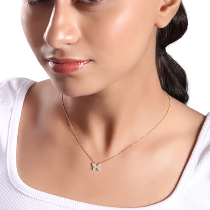 Solid Gold 0.12ct Natural Diamond Butterfly Pendant Necklace