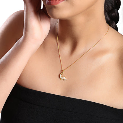 Solid Gold 0.2ct Natural Diamond Dinosaur Charm Pendant Necklace