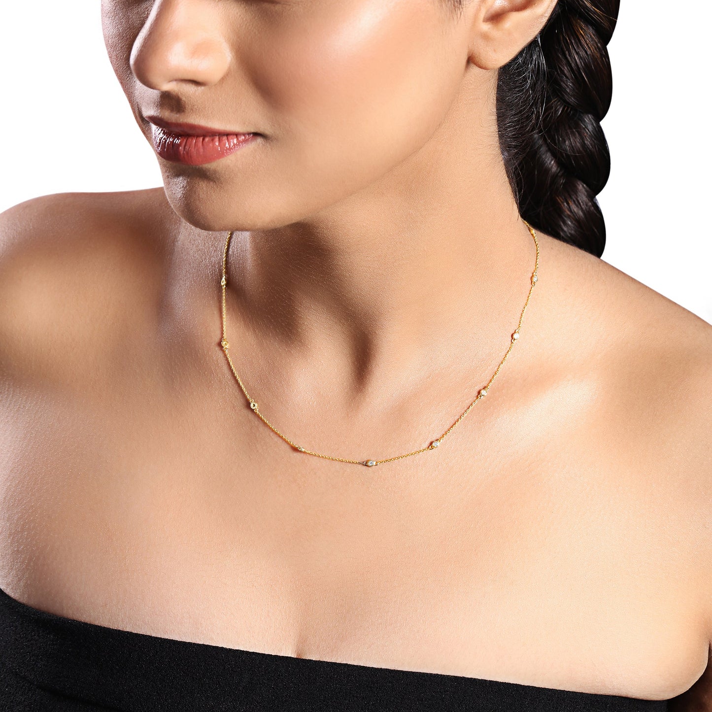 Solid Gold 0.22ct Natural Diamond By Yard Station Necklace