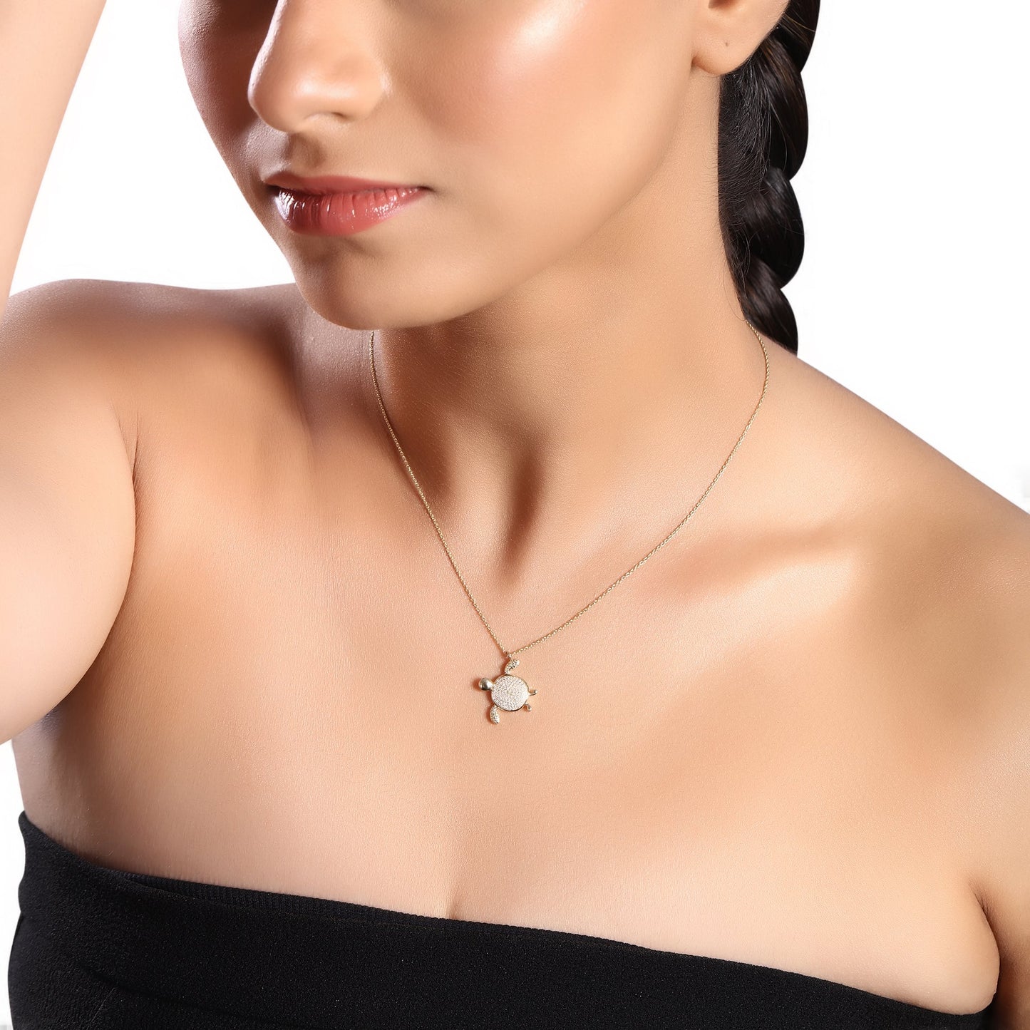 Solid Gold 0.2ct Natural Diamond Sea Turtle Studded Charm Necklace