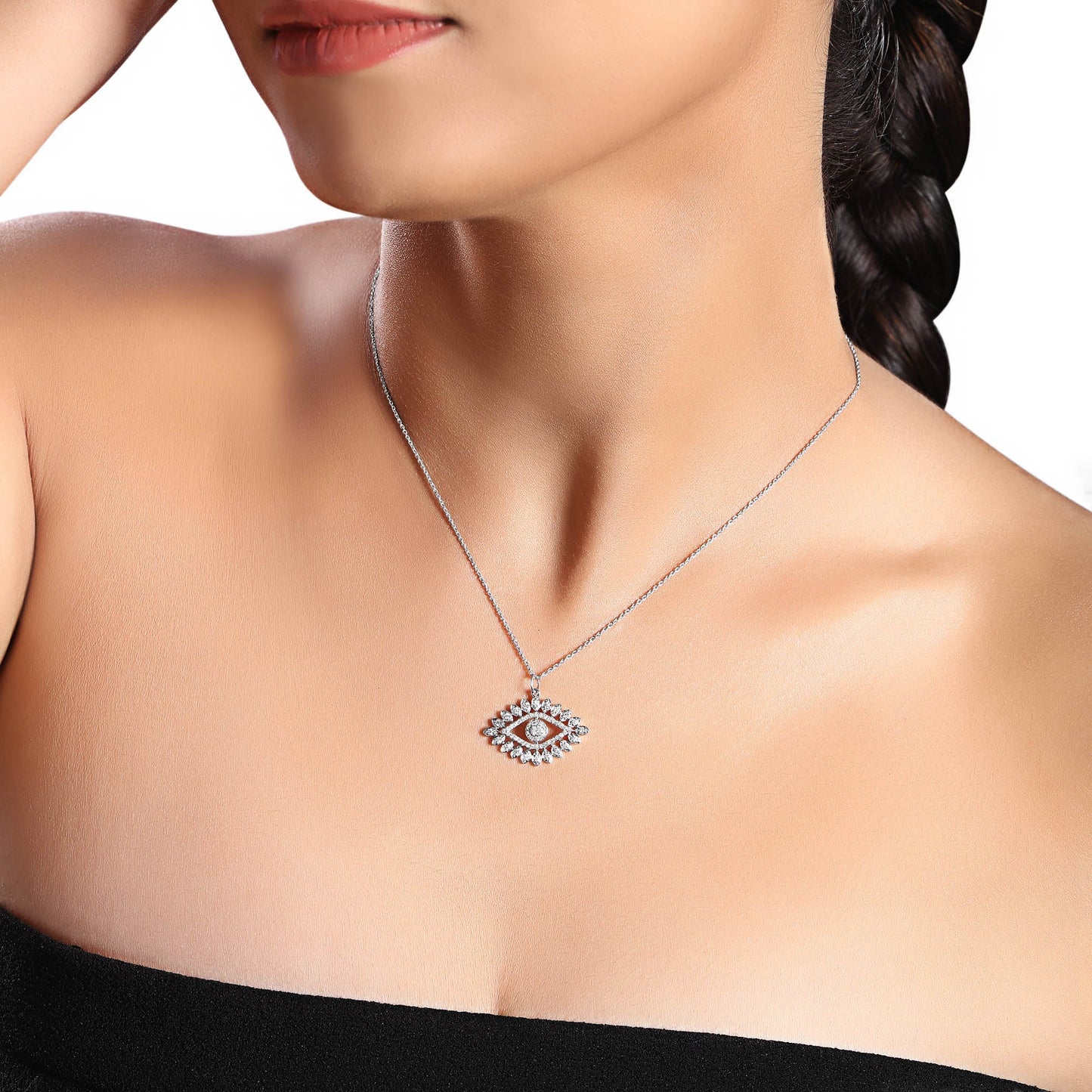 Solid Gold 0.4ct Natural Diamond Evil Eye Charm Necklace