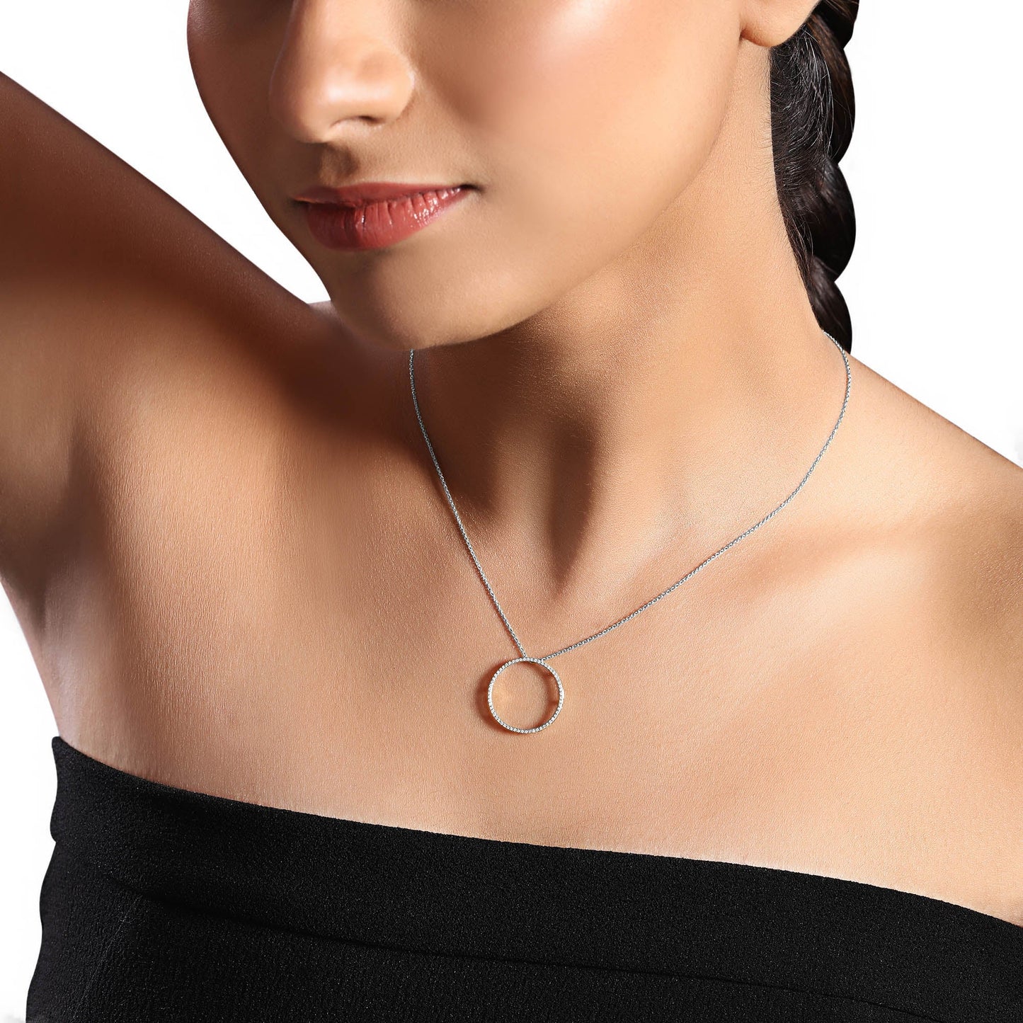 Solid Gold 0.11ct Natural Diamond Circle Of Life Big Halo Charm Necklace