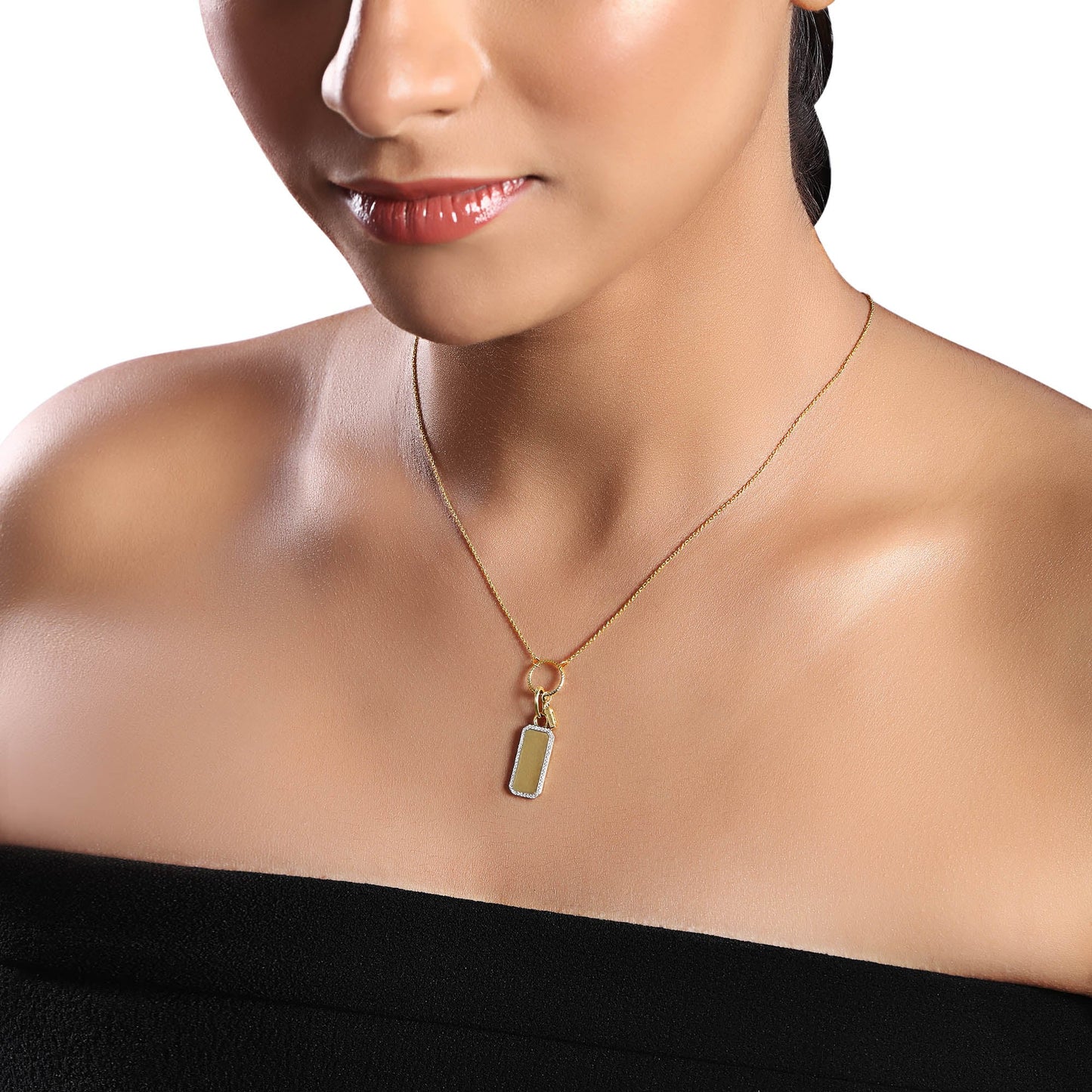 Solid Gold 0.14ct Natural Diamond Bubble Tag Ring Charm Necklace