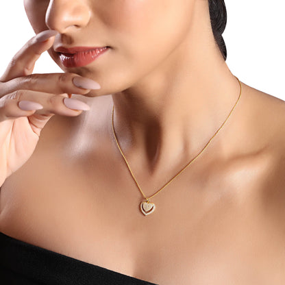 Solid Gold 0.21ct Natural Diamond 2 Heart Linked Love Pendant Necklace