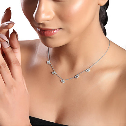 Solid Gold 0.2ct Natural Diamond Multi Evil Eye Blue Station Necklace