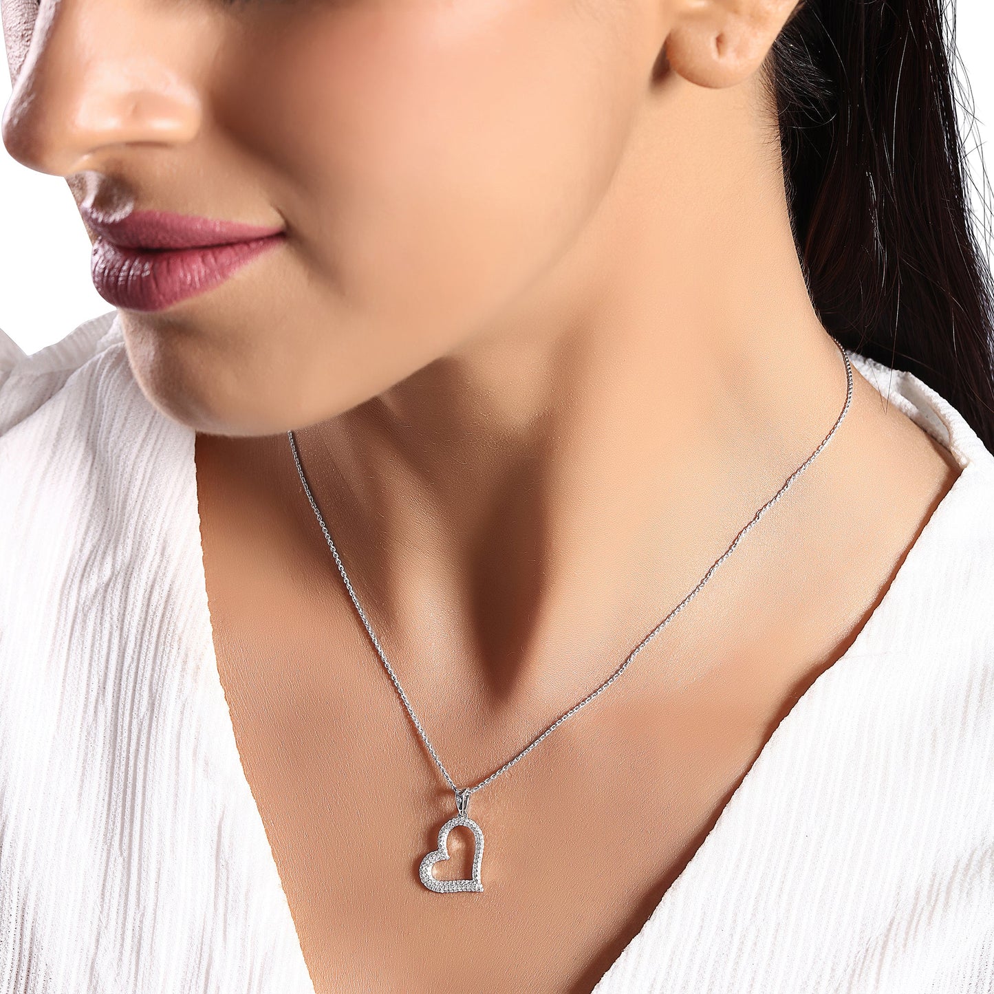 Solid Gold 0.2ct Natural Diamond Curvy Heart Tilt Charm Necklace