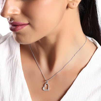 Solid Gold 0.2ct Natural Diamond Curvy Heart Tilt Charm Necklace