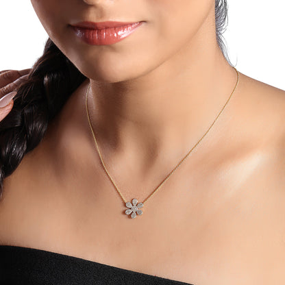 Solid Gold 0.43ct Natural Diamond Flower 5 Petal Charm Necklace