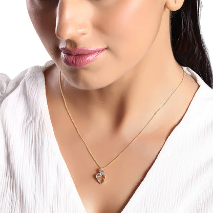 Solid Gold 0.1ct Natural Diamond Crown 2 Heart Link Pendant Necklace
